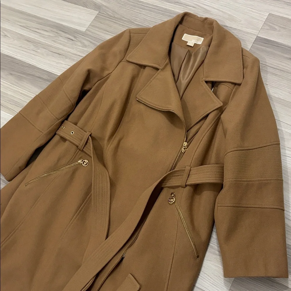 Michael Michael Kors Asymmetrical‎ Belted Wool Blend Camel Coat Size 2X